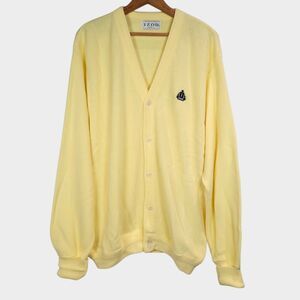 Vintage IZOD Cardigan Sweater Mens Large/XL Yellow Preppy Knit Button Up Grandpa